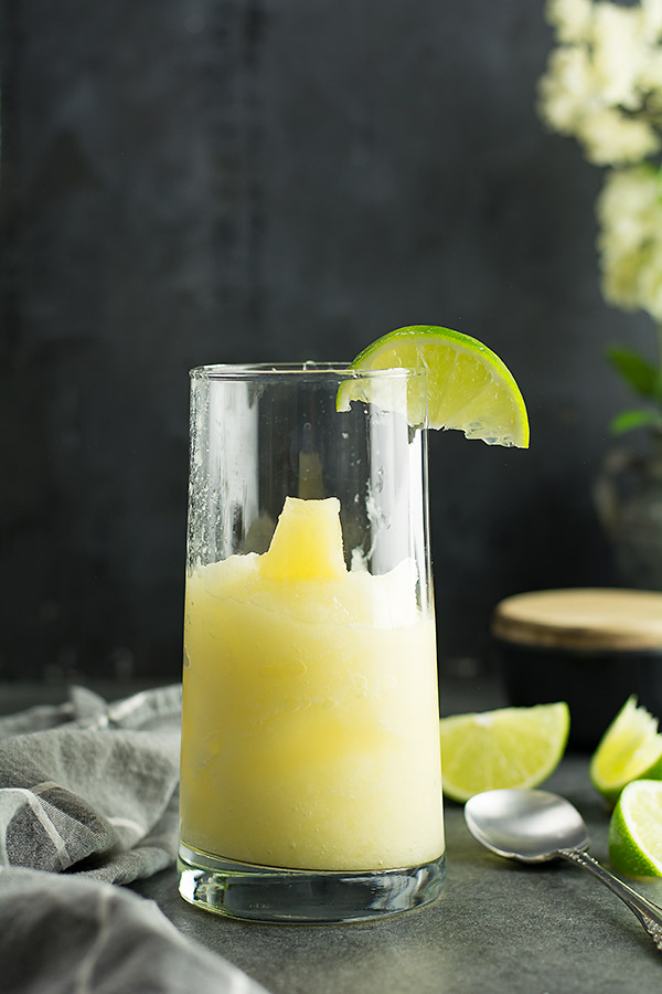 Pineapple slush in the tall glasses with the crushed ice.